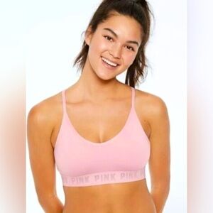 Victorias Secret Sport Bra small Active Pink Racer Back LINED Workout Logo Mesh